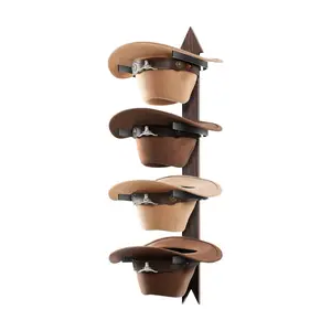 Western Cowboy Hat Wall Rack – Wooden Arrow Sign Hat Holder Holds 4 Wide-Brim Hats, Rustic Wall-Mounted Hat Organizer for Cowboy, Fedora & Sun Hats