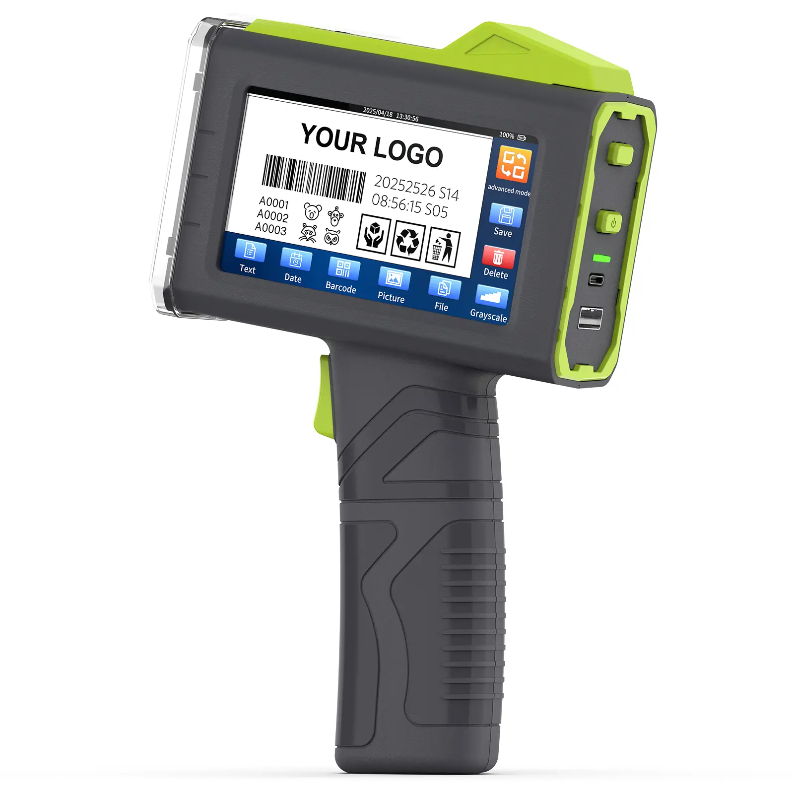 Handheld Inkjet Printer - Wireless Portable Printer with 600dpi HD Detail, Touchscreen UI, Text/QR Code Support, Multiple Formats for Time, Expiry Date, Batch Number, Lot Code, Logo Printing on Wood/Glass & Various Materials