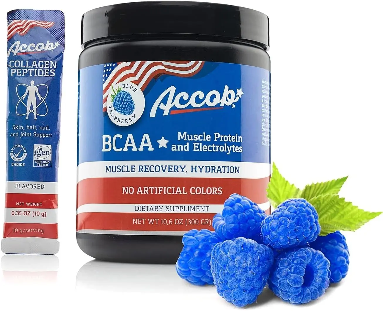 BCAA Powder Blue Raspberry-Pre or Post Workout,Muscle Recovery Drink with Amino Acids + Electrolytes,7,2g BCCAs for Men and Women-30 Servings +10g of Collagen Peptides