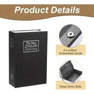 Book Safe with Key Lock - Home or Office Hidden Dictionary Diversion Safe, Metal Storage Box for Cash, Jewelry, and Valuables (Black)