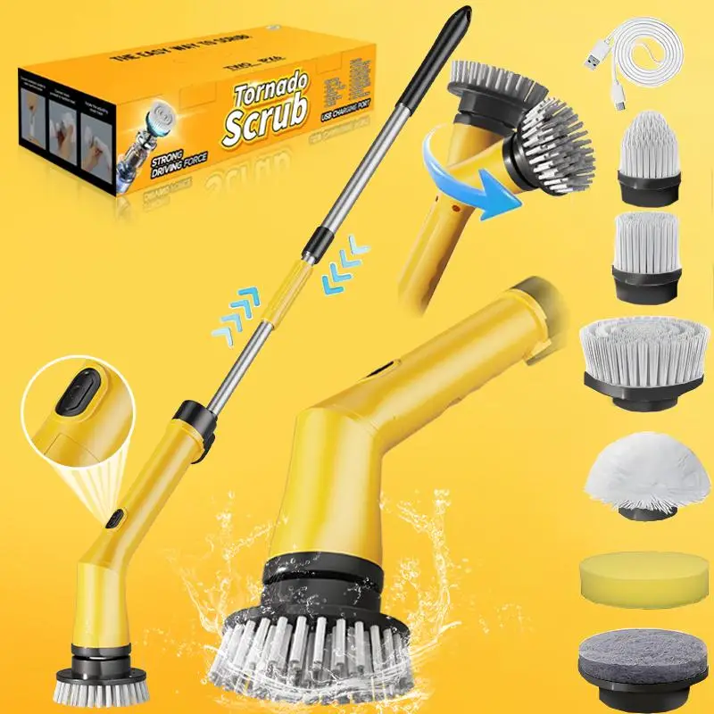 #TikTokShopBacktoSchool Springtok Electric Cleaning Brush, Great Present, Spin Scrubber, Cordless, IPX7 Waterproof, 6 Replaceable Brush Heads, 2H Powe