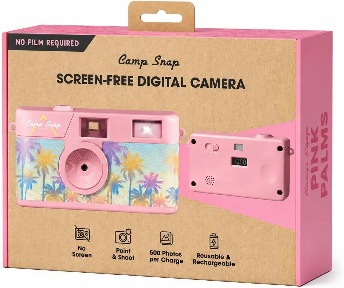 Camp Snap Screen-Free Digital Camera Cherry Blossom Pink Automatic Exposure Control Shock Resistant 500 Photos per Charge Reusable & Rechargeable Durable Instant Flash