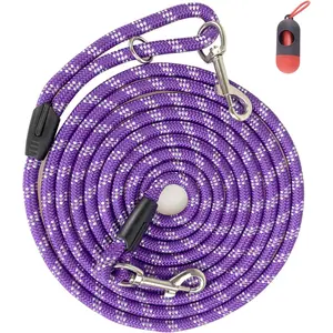 Long Rope Dog Leash for Dog Training 12FT 20FT 30FT 50FT, Reflective Threads Dog Cat Leashes Tie-Out Check Cord Recall Training Agility Lead for Large Medium Small Dogs (Purple, 10mm*12ft,)