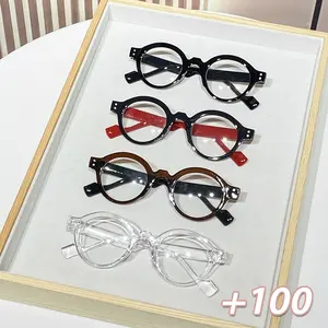 Women's Plastic Rivet Round Frame Reading Glasses, Round Eyeglasses, Stylish Lightweight High-Quality Presbyopic Eyewear for Daily Commuting Use