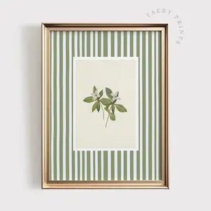 [SALE UP TO 40%] [Unframed] Green Floral Print | Pastel Green Stripe PRINTABLE Wall Art | Soft Green Plant Decor | Botanical Flower Wall Art | Kitchen Print