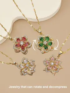 Women's Stainless Steel Necklace, Rotating Five-Petal Flower Design, Casual Jewelry for Women, Perfect Gift for Girlfriend, Modern Versatile Accessories, Elegant Necklace, Dainty Fashion Jewelry