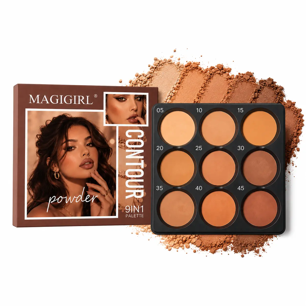 MAGIGIRL 9 Color Contour Palette & Makeup Kit, Long Lasting Waterproof Bronzer & Highlight Powder for Face Sculpting, Blendable Matte Finish for All Skin Tones, Compact with Brush, Contouring