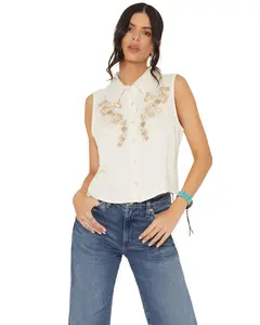 Wrangler Women's Retro Embroidered Sleeveless Snap Western Shirt - 112375229