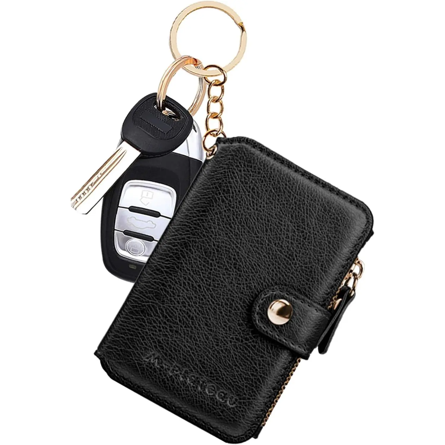 Women's Wallets, Leather Mini Wallet with Key Ring, Practical Small Wallet for Women & Man with Credit Card Holder for Travelling (Black)