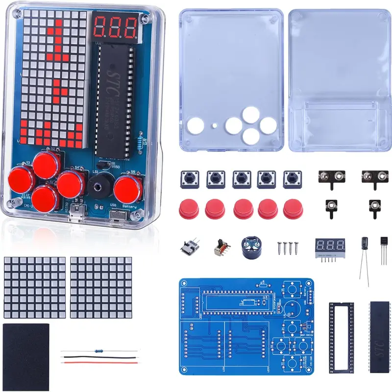 DIY Soldering Game Kit, 4 Retro Games Electronics Learning Soldering Project Kit, with Brightness Adjustable Music Switch for STEM Education School Christmas Family Friends outdoor use