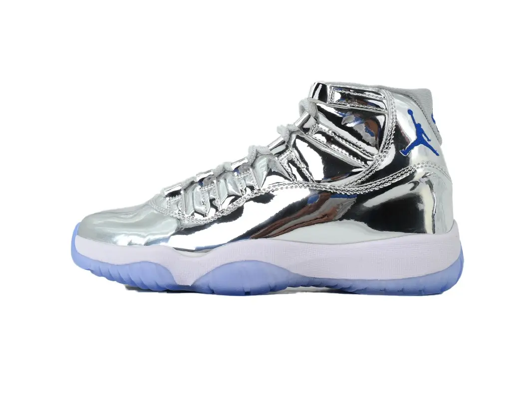Vintage Shiny Metallic Silver High Top Athletic Sneakers, Mirror Reflective Upper, Classic High Top Basketball Silhouette, Plain White Midsole Design, Retro Lace Up Streetwear Footwear, Trendy Casual Board Shoes
