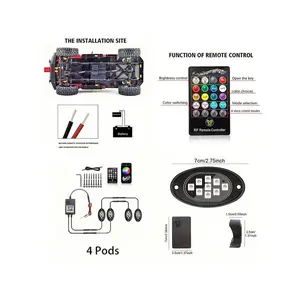 4PC RGB LED Rock Lights Kit, Truck Rock Lights, APP/Remote Control And Music Mode, Wireless Remote Control, Multi-Color Car Underglow, Foot Space Neon Light Kit, Pickup Truck Off-Road RZR SUV ATV UTV Car