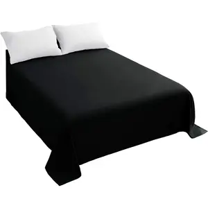 Queen Black Flat Top Sheet, 1-Piece Premium Hotel Quality, Luxury Soft 1500 Thread Count Bedding Flat Sheet, Wrinkle-Free Stain-Resistant