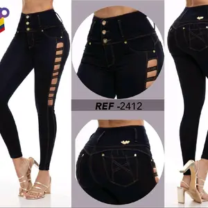 Colombian Jean's Push Up REF-2412 with Unique Side Cutouts and Gold Accents Women's Fashion Jeans