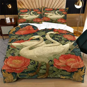 Vintage pattern Duvet Cover Set,William Morris style Valentine's Day pattern design print, Suitable for Decorating Bedroom Bedding for Teenagers and Adults,Including 1 Duvet Cover and 1 or 2 Pillowcases (Excluding Quilt and Pillow Inserts)