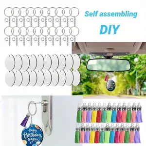 240 Pcs Multi-color Tassel Blanks Keychains Circular Acrylic Keychain DIY Art Craft Supplies Beauty & Personal Care