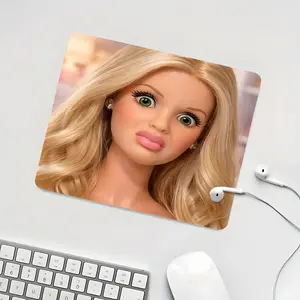 Funny Pouting Blonde Wavy Hair Doll Meme Square Gaming Mouse Pad, Non-Slip Smooth Surface, Ideal for PC, Laptop, Office Desk, Perfect Gift