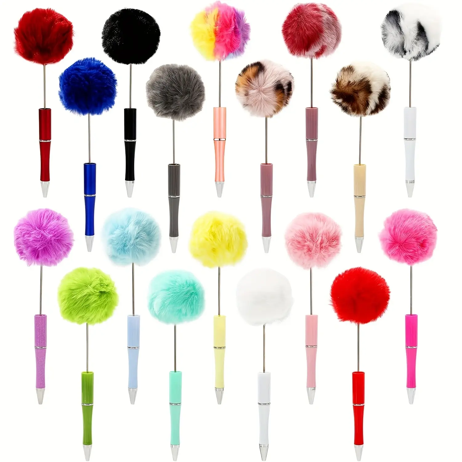 18pcs fluffy bead pens, 18 color fuzzy plastic bead ballpoint pens with multi-color bead writing, suitable for DIY craft office supplies