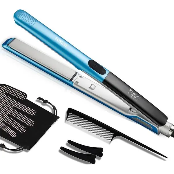 500 Degree High Temp Professional Hair Straightener, 30s Fast Heating Ceramic 2 in 1 Flat Iron, Negative Ion Straightener & Curler for Frizz-Free Hair, Dual Voltage Travel Styling Tool, 1 Inch