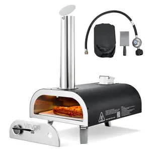 VEVOR Dual Fuel Pizza Oven Outdoor, 12 in Wood Fire Propane Gas Pizza Oven, Portable Pellet Propane Pizza-Maker with Thermometer, Iron Spray Black Shell Pizza-Cook for Outside Camping Backyard