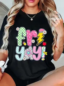 100% Cotton Unisex Fri-Yay Happy Friday Funny Weekend Teacher Back To School T-Shirt Casual Top