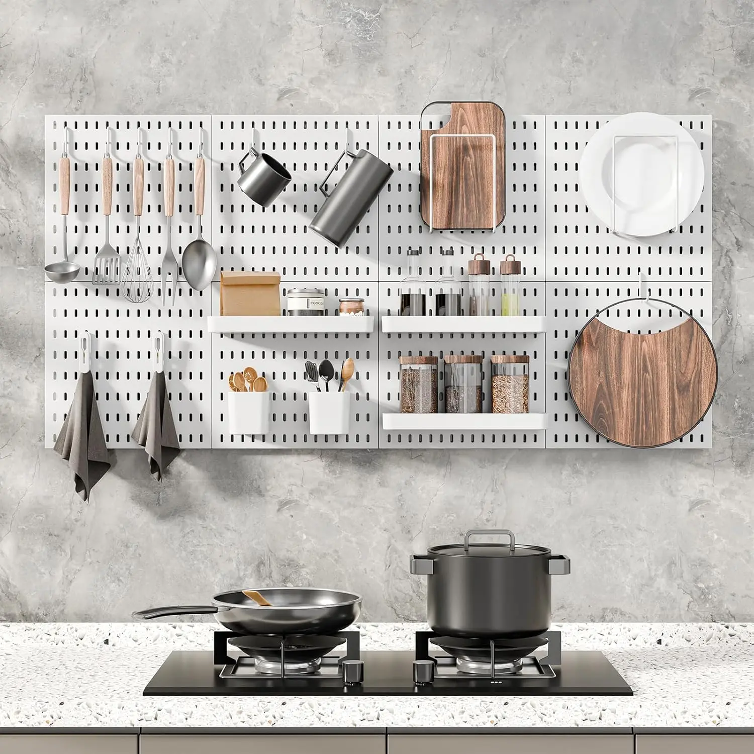 Wall-Mounted Pegboard Combination Kit (25.2"x25.2") - 4 Pegboards, 20 Hanging Accessories for Home Organizer Storage Racks     pantry organization