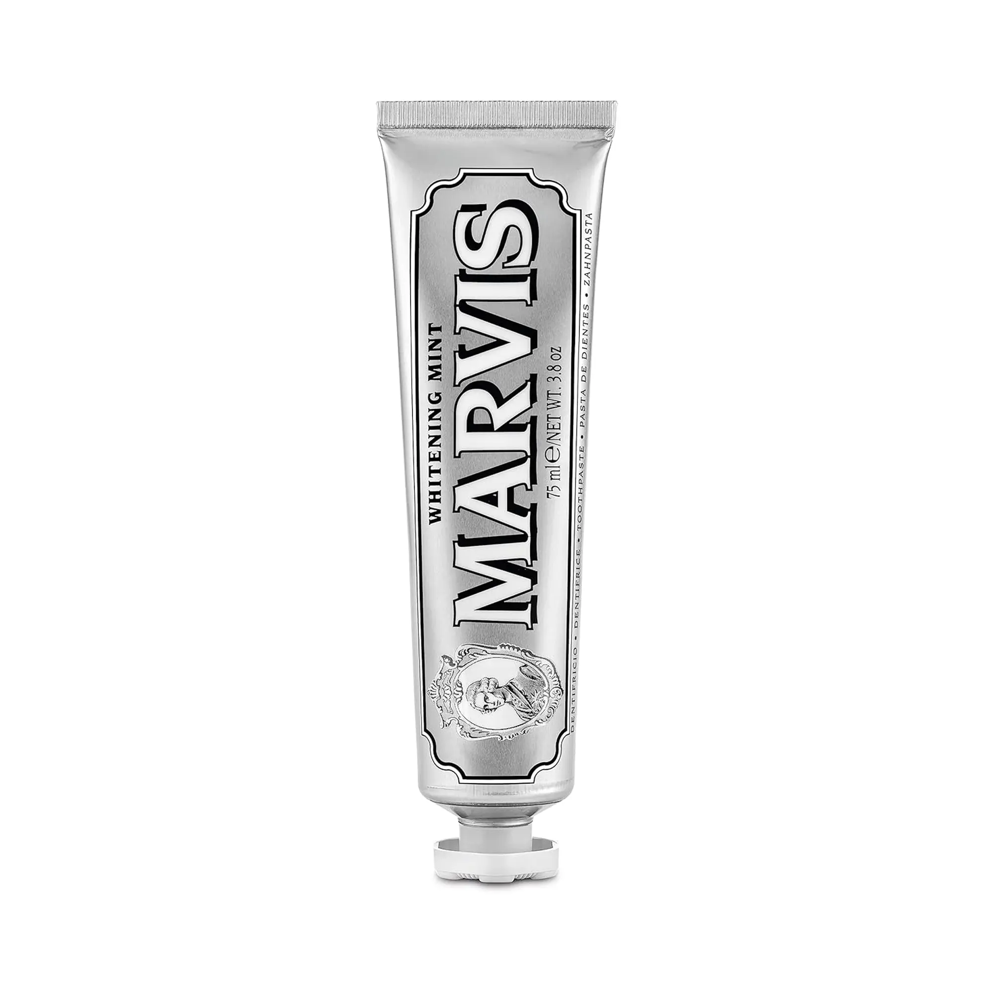 Marvis Teeth Whitening Toothpaste with Mint, Brightening Formula for Gentle Plaque Lift and Fresh Breath, Vegan Oral Care, 75ml