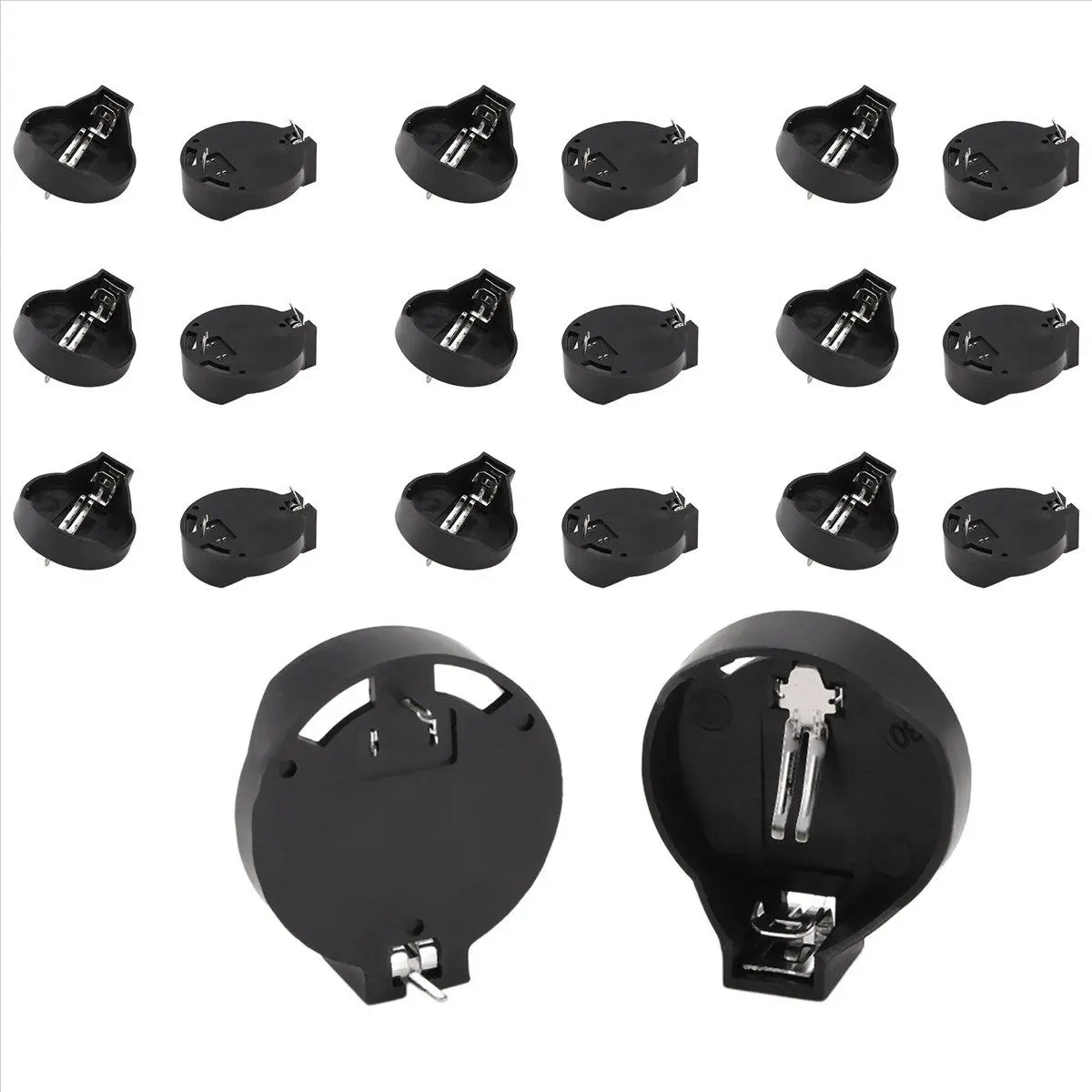 Black 3V CR2032-CR2035 Button Cell Battery Holder Adapter Set, 20-Piece Metal-Plastic Automotive & Motorcycle Exterior Decoration Accessories