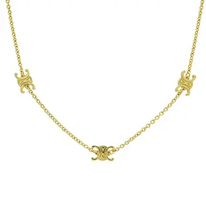 Pre-owned Celine Brass Small Leather Goods Mini Triomphe Necklace