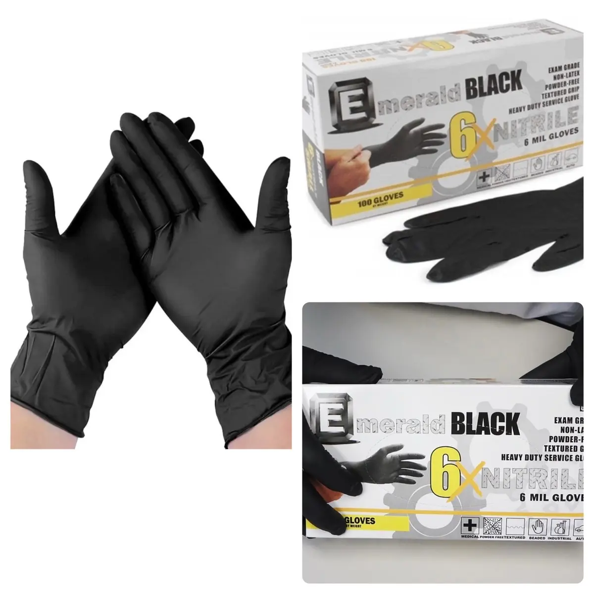 Extra-Thick Nitrile Cleaning Gloves - 6-MIL Powder-Free Black Regular Fit, Nitrile Material 1 Box (100 Gloves), Disposable Grip Comfortable Single-Use Set for Cleaning, Mechanic Tasks (Home Supplies), Extra-Thick Cleaning Gloves
