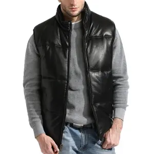 Tanners Ave Men's Puffer Genuine Leather Vest Black