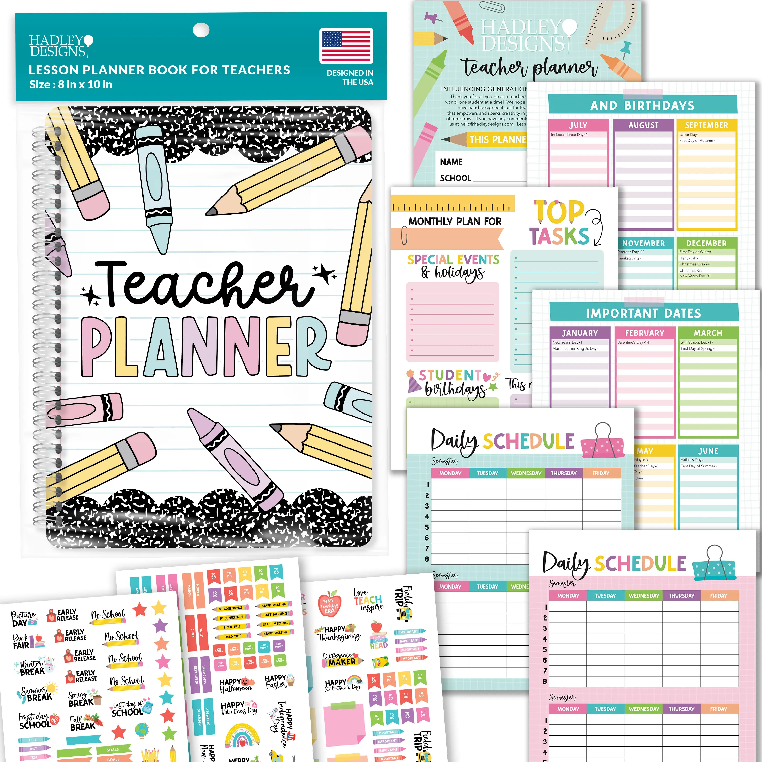 (NEW DESIGNS) Undated Teacher Planner | 2026-2027 | Teaching Supplies Calendar