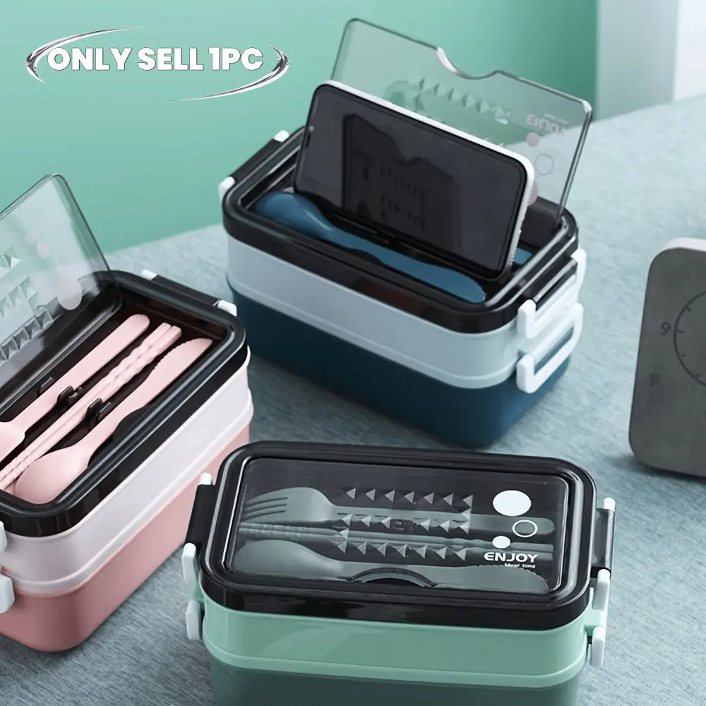 Third Generation Microwavable Bento Box Set, Food Grade Material, Durable Lightweight, Microwave Safe, Leakproof Lunch Box, Includes Spoon Fork Chopsticks Knife, Meal Prep Containers, Leakproof Lunchbox