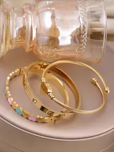 3pcs Stainless Steel Jewelry Set, Suitable For Women's Daily Wear, European And American Style Delicate Heart Nail Bracelet, Birthday, Wedding, Valentine's Day Gift Valentines, Bangles Bracelets