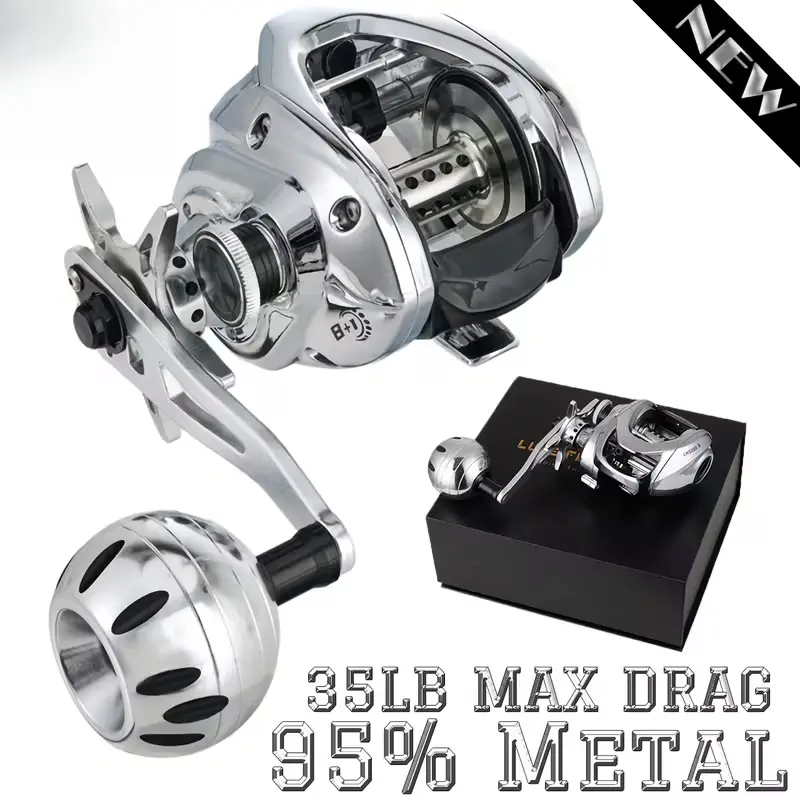 Full Metal Baitcasting Fishing Reel - 8+1BB Bearings, 35LB Max Drag, 95% All-Metal Body, Big Round Knob Heavy-Duty Reel for Saltwater Offshore Big Game Fishing, Reels