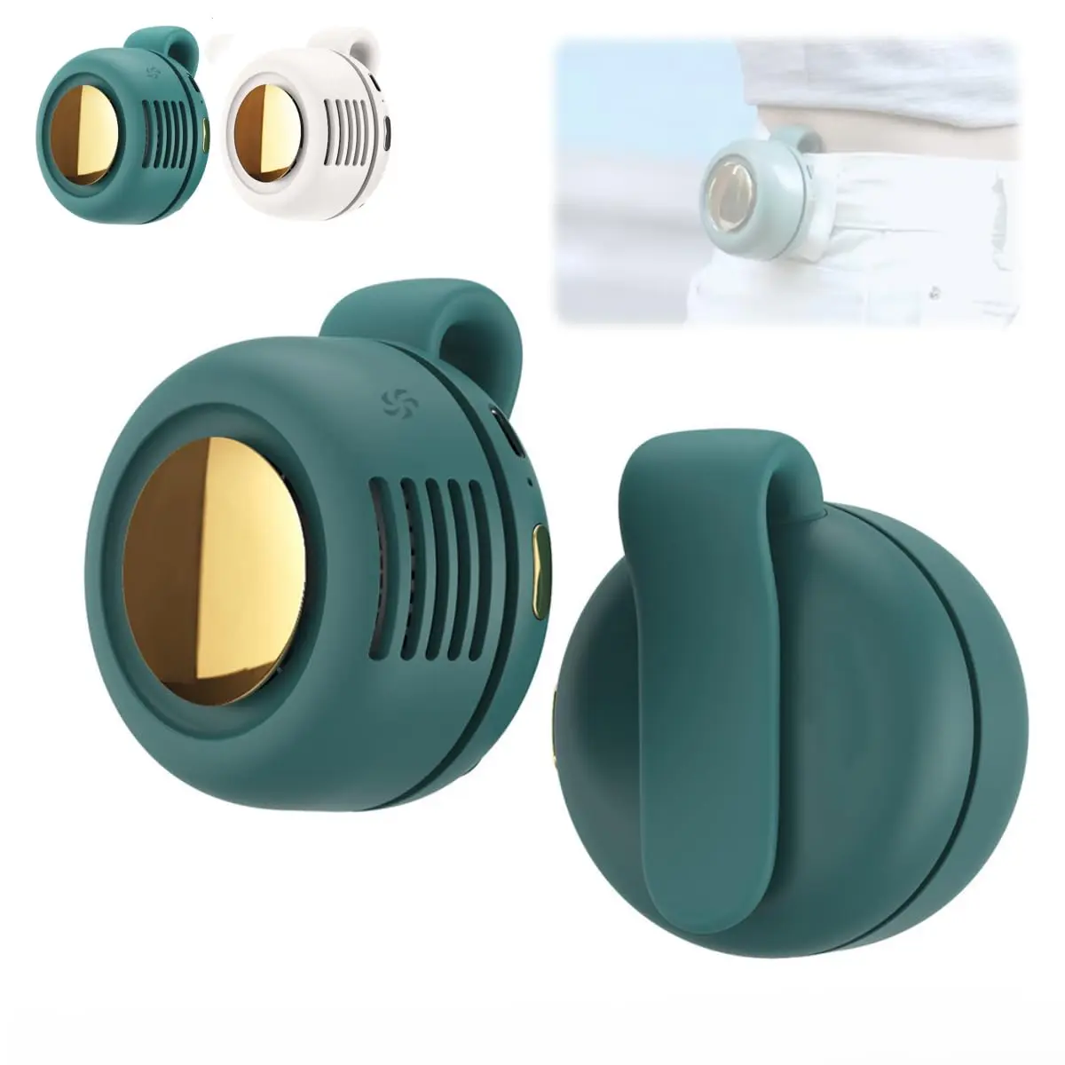 Rechargeable portable silent mini bladeless electric fan, adjustable three-speed hanging waist-hanging fan, rechargeable rotating body-sensing fan, suitable for outdoor, travel and office use, travel accessories, Gifts for Couples
