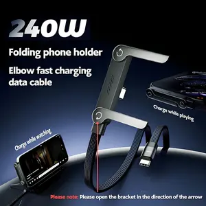 Invisible Stand Type-C Charger Cable, 240W Super Fast Charging 2-in-1 Charging Cord & Phone Holder for Gaming, Office, Car Travel – Black