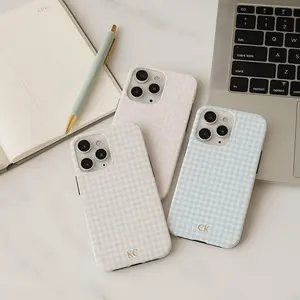 Personalized Gingham Phone Case Gold Custom Initials, Phone Cover for ip 17 16 15 14 13 12 11 ss s25 24 23