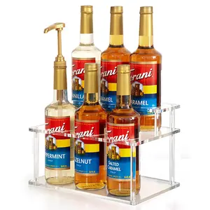 Acrylic Coffee Syrup Organizer 2 Tier Rack 6 Bottle Capacity for Coffee Bar Kitchen Countertop Storage of Syrups Condiments and Wine
