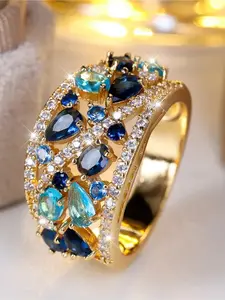 Cute Female Big Water Drop Engagement Ring Vintage Gold Color Wedding Jewelry For Women Teardrop Bridal Rings