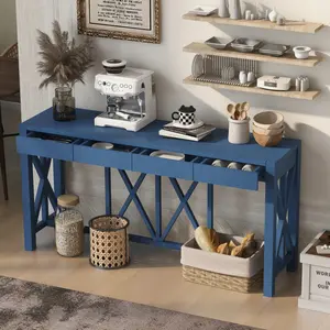 60''Acacia Veneer Console Table with 4 Spacious Drawers, Modern Crisscross Design Entryway Table with Open Bottom Storage, for Living Room,Kitchen,Dining Room,Hallway accent table entry  table entryway  table Retro Console Table with Drawers and Shelf