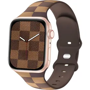 Luxury Checkered Designer  Compatible with Apple   38mm 40mm 41mm Women Men,Soft  Sport  Replacement Wristbands for iWatch Series 10 9 8 Ultra 7 6 5 4 3 2 1 SE Wearable Metal Black White replacement soft  sport  Rubber Silicone   woman  woman men, Accesso