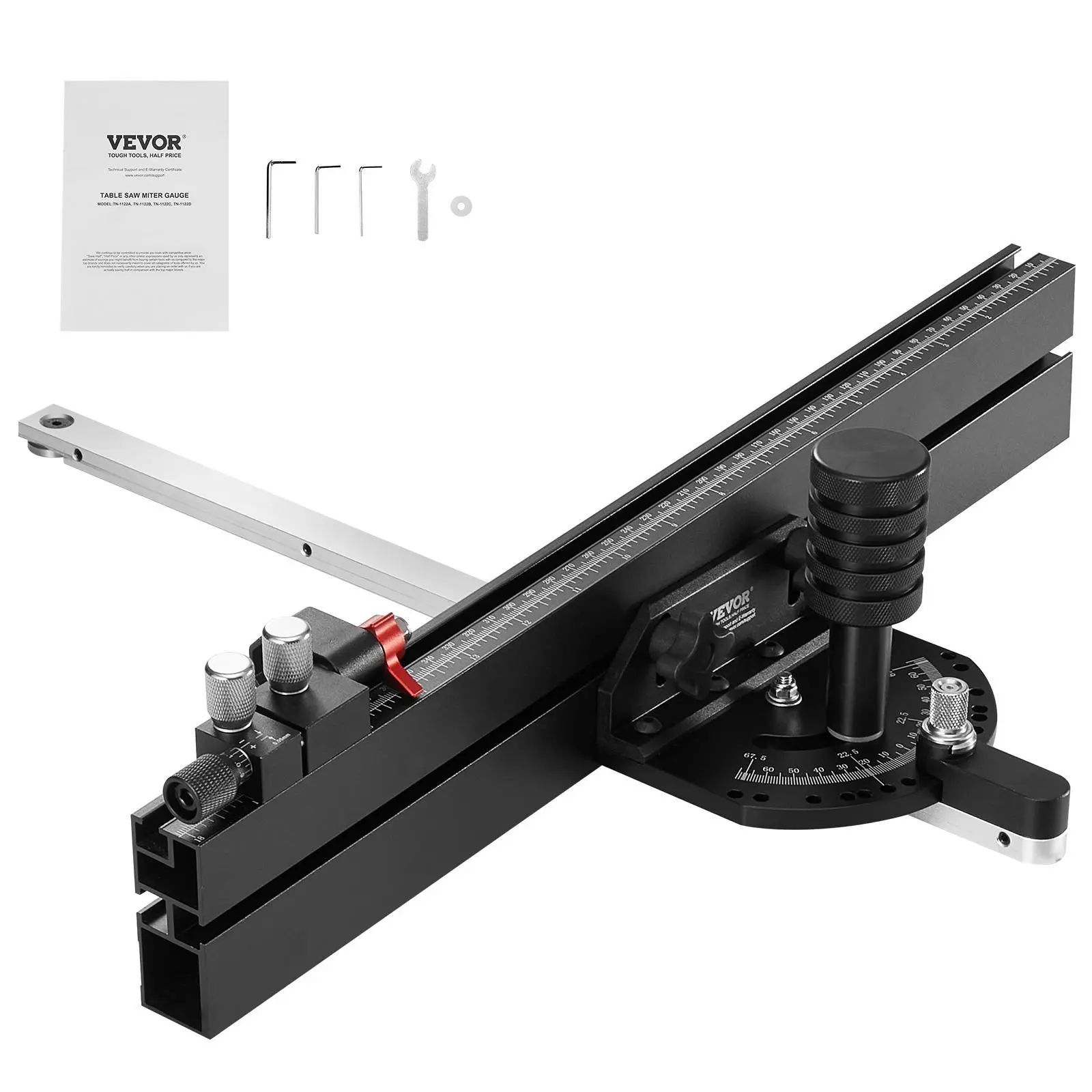 【Summerfinds】VEVOR Precision Miter Gauge, Standard Slot 3/4'' x 3/8'', Aluminum Alloy Table Saw Miter Gauge with 18 in Grating 15 Angle Stops Adjustable Spring Loaded Plunger and Removable Disc, for Woodworking