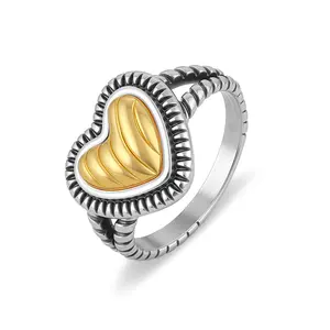 Aprilery Romantic Heart Ring – Two-Tone Design with Textured Details and Timeless Style