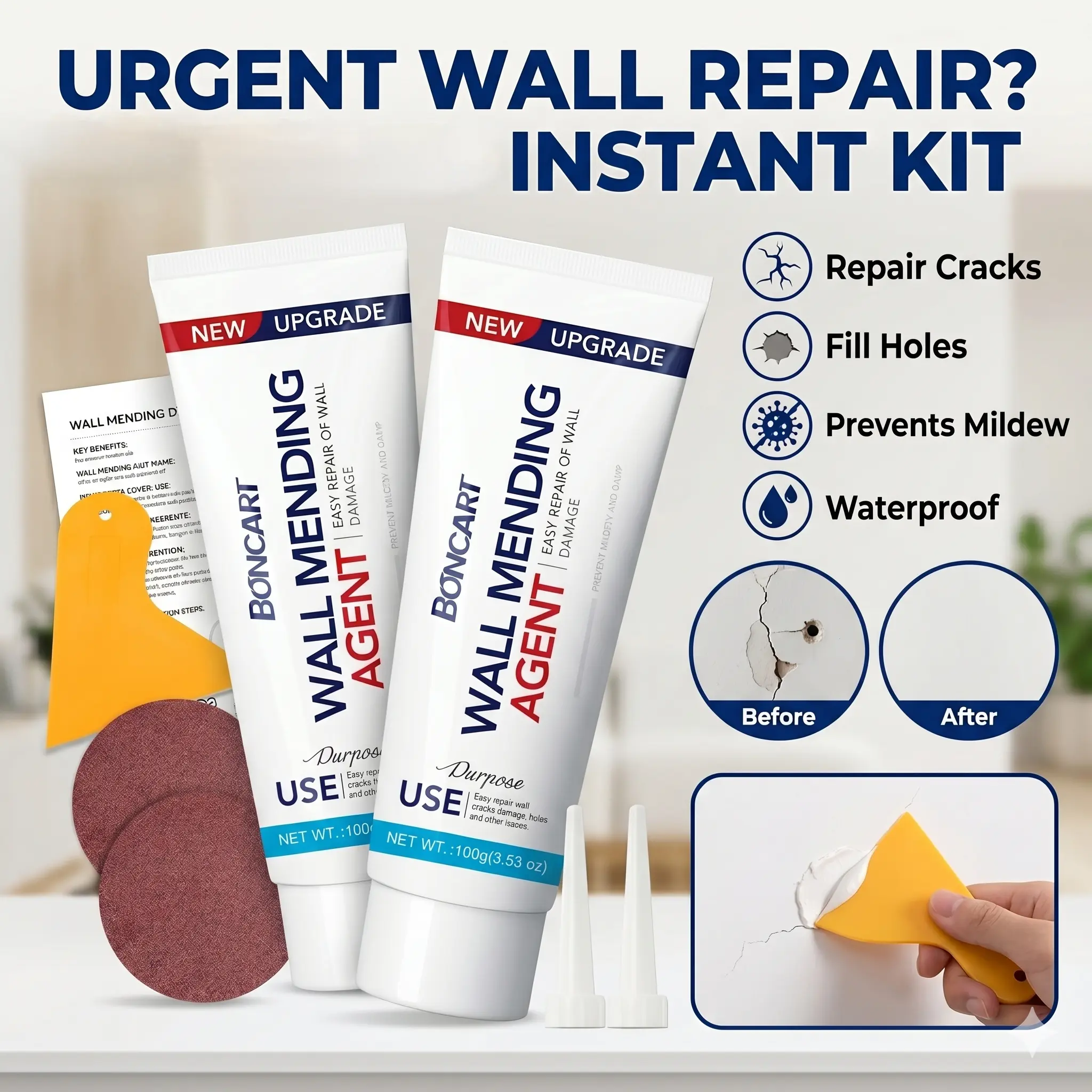 Wall Spackle Patch Kit, Fast Drying Drywall Hole Filler for Cracks & Nail Holes