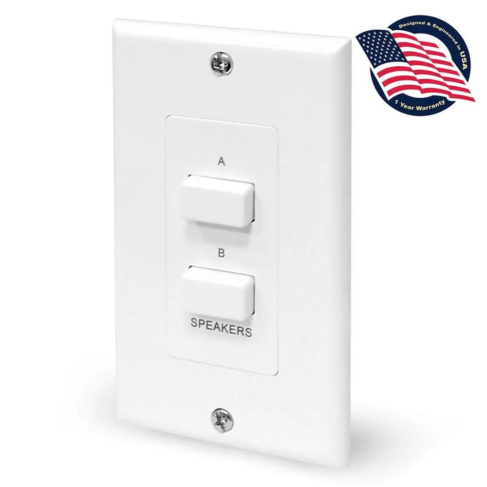 In-Wall Speaker Selector Switch Wall Plate | 120W Push Button A/B/A+B Speaker Control – Terminal Block, Universal Wall Mount, Universal Home Audio/Video System Compatibility, Convenient Selection