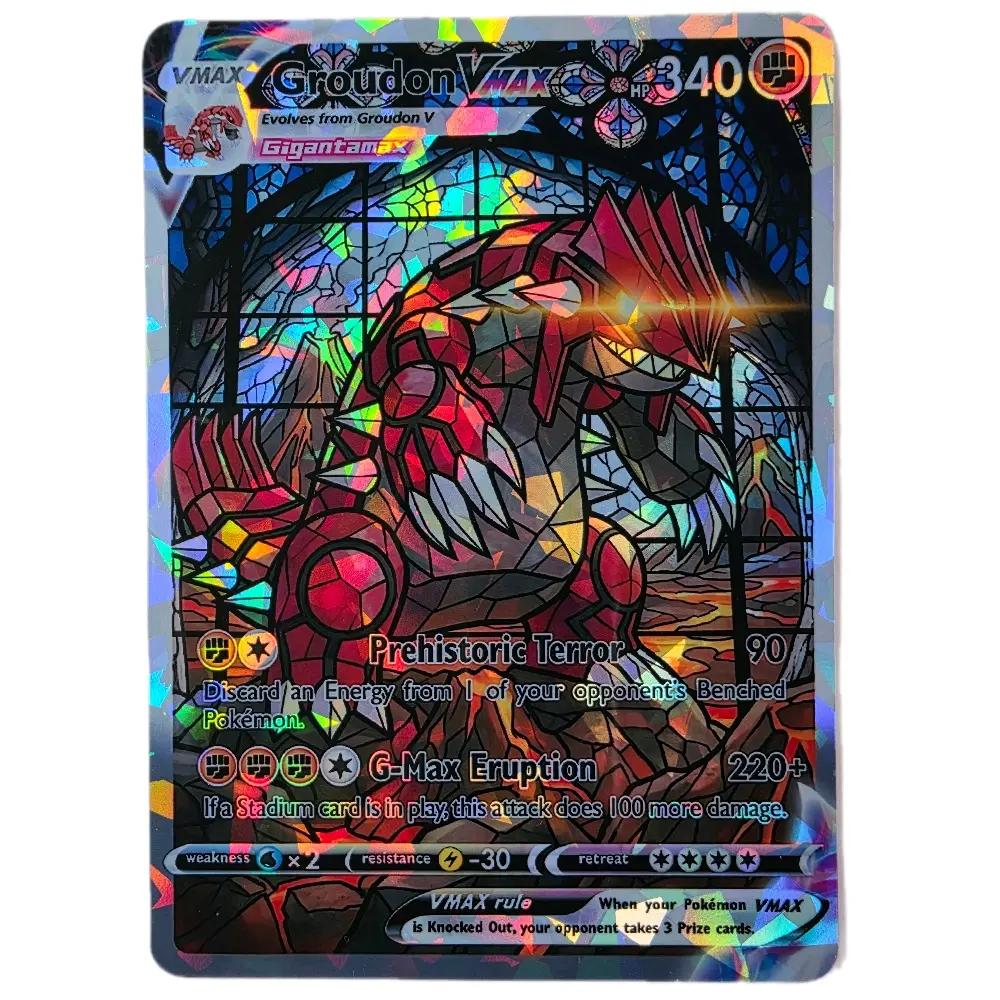 Stained Glass Groudon VMAX - Shattered Glass Holo - Fanart Custom - Standard English Back