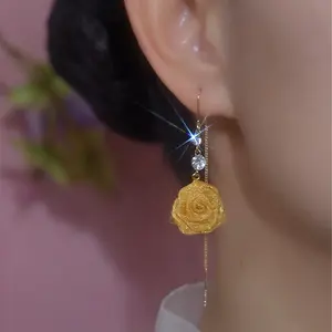 New Light Luxury Sweet Temperament Face-Slimming Earrings, Exquisite Gold Rose Design, Fashionable and High-End Ear Clips for Women DZEH4254