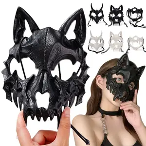 Japanese Anime Dragon God Skeleton Half Face Mask Halloween Mask Unisex Black White Animals Skeleton Masks Cosplay Party Props