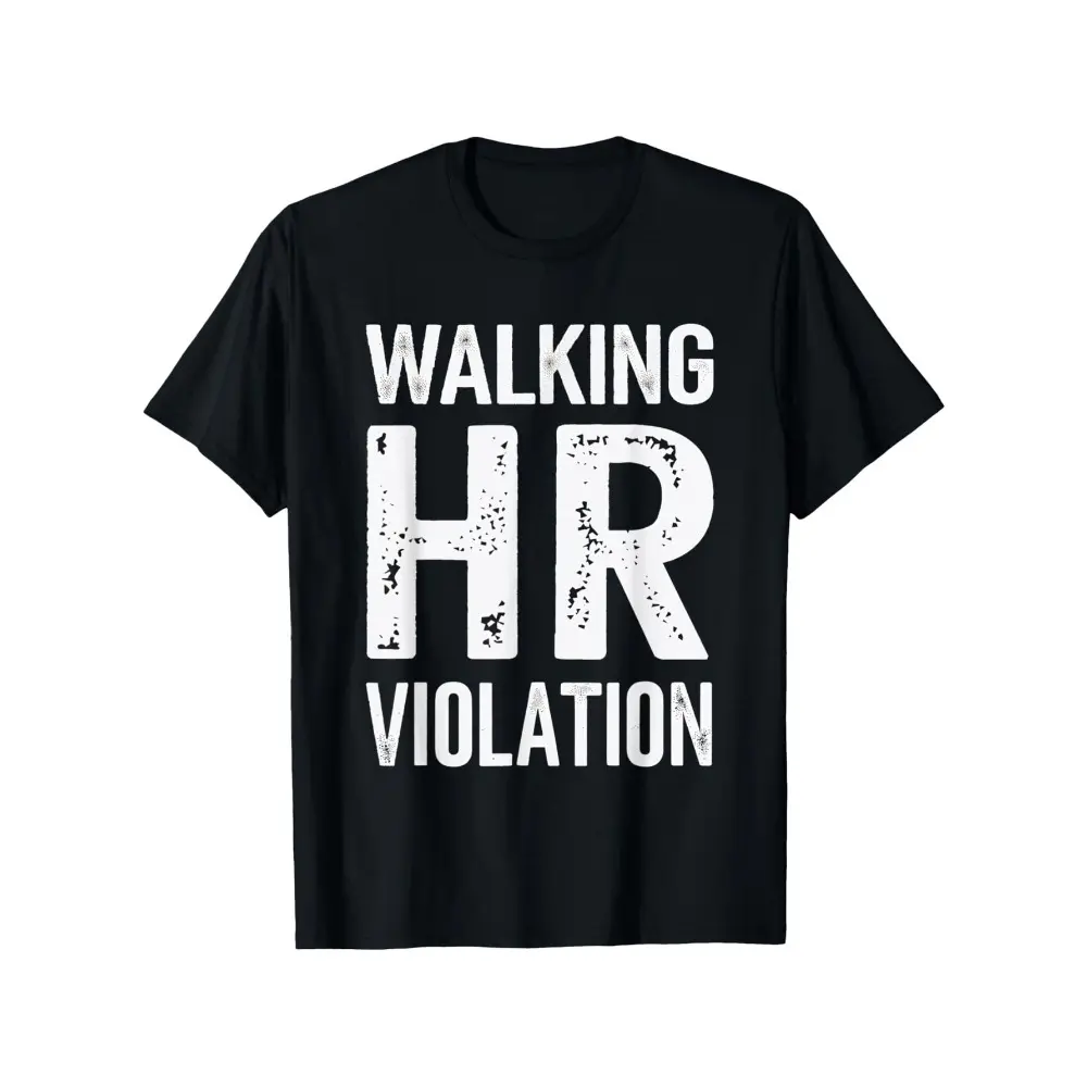 Menswear Graphic Top with Funny 'HR Violation' Office Humor Print, Casual Short-Sleeve in 100% Soft Natural Cotton for Sports